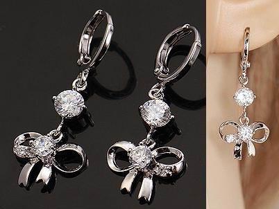 34x14mm CZ BOW DANGLE EARRINGS